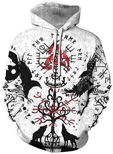 ENLACHIC Herren Wikinger Tattoo 3D Digitaldruck Hoodies Pullover Sweatshirt - Weiß - Large von ENLACHIC