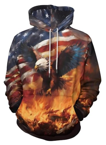 ENLACHIC Herren Wikinger Totem Hoodie 3D Digitaldruck Langarm Pullover Sweatshirt Hoodies, American Flag Eagle, XX-Large von ENLACHIC