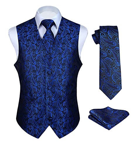 Enlision Anzugweste Hellblau Herren Hochzeit Paisley Westen & Krawatte Einstecktuch Party Floral Jacquard Anzug Weste Set 3XL von Enlision