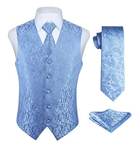 Enlision Anzugweste hellblau Herren Hochzeit Paisley Westen & Krawatte Einstecktuch Party Floral Jacquard Anzug Weste Set XXL von Enlision