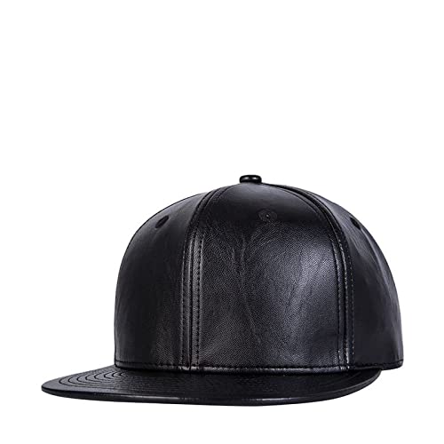 ENMESI Basecap Herren Männliche Leere Schwarze Snapback-Mütze Mann Hiphop PU-Leder Skateboard Kappe Erwachsene große Größe Baseballkappen 56-61cm, Schwarz, 55-60CM von ENMESI