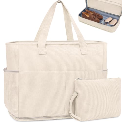 ENONEO Große Strandtasche mit Reißverschluss XXL Familie Strandtasche Damen Groß Shopper Tasche Beach Tote Bag Reisetasche Wasserdicht Saunatasche mit Nassfach & Schuhfach,55L (Cordury-Khaki) von ENONEO
