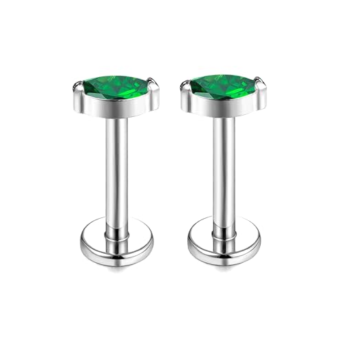 ENONTY 1 Paar 16G G23 Titan Gewindelose Labret-Ohrstecker zum Einstecken CZ Labret Lippe Cluster Tragus Helix Conch Lobe Rook Knorpel Push Back Sleeper Ohrring Piercing Schmuck für Männer Frauen von ENONTY