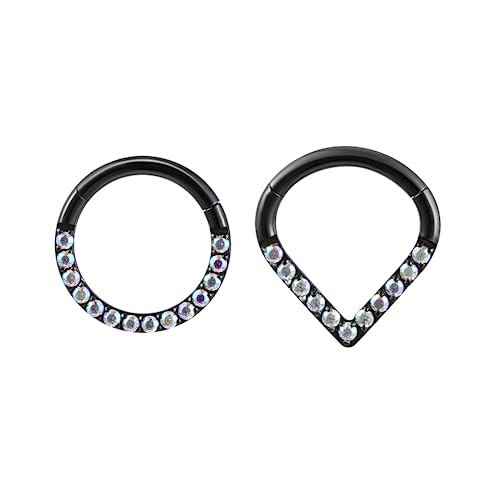 ENONTY 2 Stück 16G G23 Titan Septum Scharnierring Daith Segment Clicker Piercing Ohrring Schmuck Tragus Helix Nasenringe Knorpel für Damen und Herren (schwarzer Tropfen - 8 mm) von ENONTY