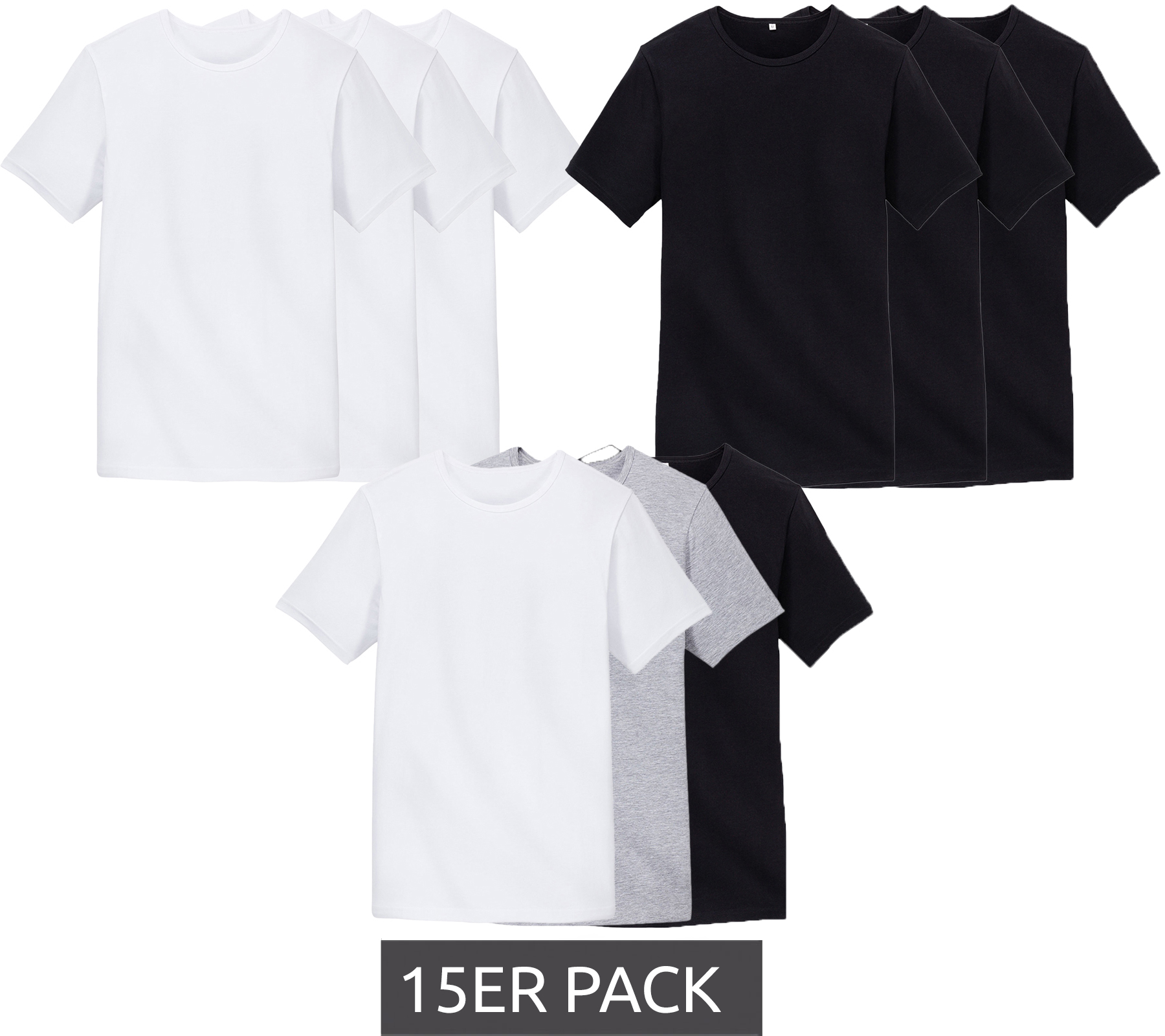 15er Pack ENRICO MORI Herren Basic T-Shirt aus Bio-Baumwolle Rundhals-Shirt Weiß, Schwarz oder Grau im Mix von ENRICO MORI