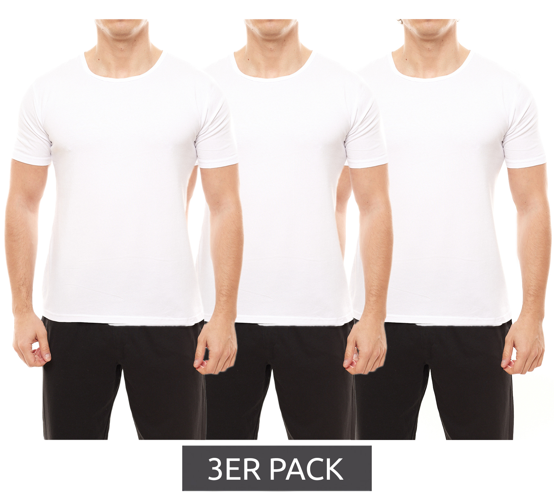 3er Pack ENRICO MORI Herren Basic T-Shirt aus Bio-Baumwolle Rundhals-Shirt Weiß von ENRICO MORI