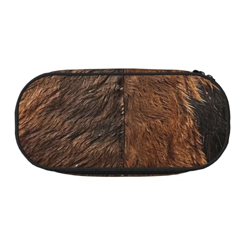 ENRPTY Braunes Rindsleder-Kunstdruck mit Reißverschlussfächern, Schreibwaren, Bleistifttasche, tragbare Kosmetik-Aufbewahrungstasche von ENRPTY