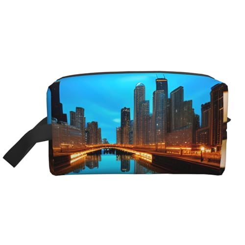 ENRPTY Chicago Kosmetiktasche mit reflektierendem Druck, mit Reißverschluss, für Damen und Herren, tragbare Make-up-Tasche von ENRPTY