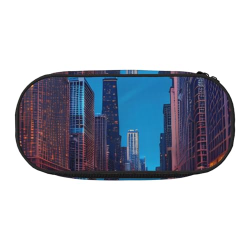 ENRPTY Chicago Night Print mit Reißverschlussfächern, Schreibwaren-Federmäppchen, tragbare Kosmetik-Aufbewahrungstasche von ENRPTY