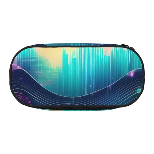 ENRPTY Cooler Musik-Wellen-Druck mit Reißverschlussfächern, Schreibwaren-Federmäppchen, tragbare Kosmetik-Aufbewahrungstasche von ENRPTY