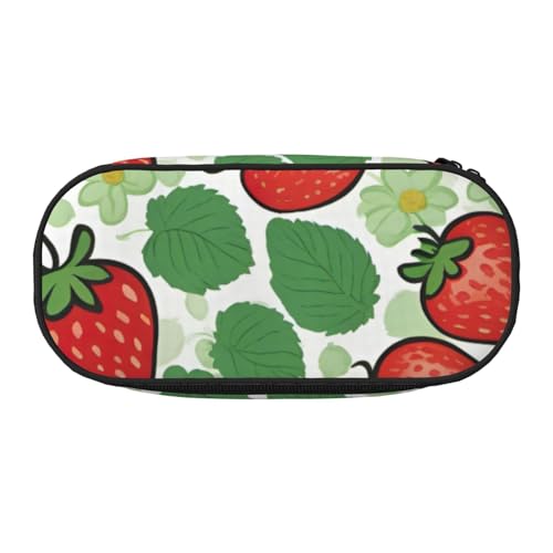 ENRPTY Erdbeermuster-Druck mit Reißverschlussfächern, Schreibwaren, Federmäppchen, tragbare Kosmetik-Aufbewahrungstasche von ENRPTY
