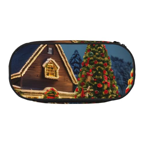 ENRPTY Federmäppchen, Motiv: Weihnachten, Karneval, Dorf, mit Reißverschlussfächern, tragbare Kosmetik-Aufbewahrungstasche von ENRPTY