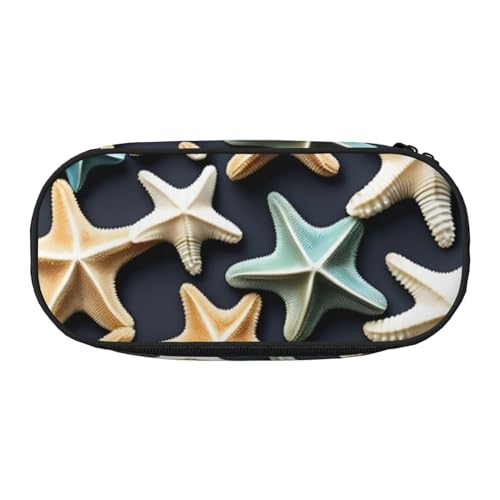 ENRPTY Federmäppchen mit Muschel-Seestern-Druck, mit Reißverschlussfächern, tragbare Kosmetik-Aufbewahrungstasche von ENRPTY