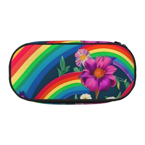 ENRPTY Federmäppchen mit Regenbogen-Blumendruck und Reißverschlussfächern, tragbare Kosmetik-Aufbewahrungstasche von ENRPTY