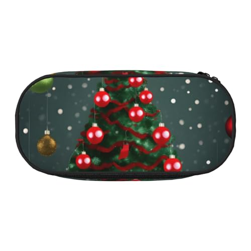 ENRPTY Federmäppchen mit Weihnachtsbaum- und Ball-Aufdruck und Reißverschlussfächern, tragbare Kosmetik-Aufbewahrungstasche von ENRPTY