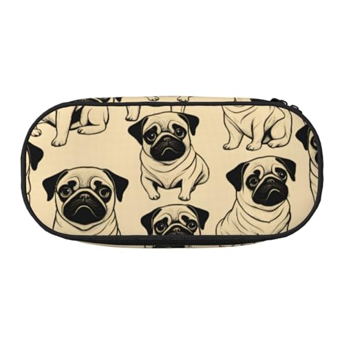 ENRPTY Federmäppchen mit niedlichem Mops-Aufdruck und Reißverschlussfächern, tragbare Kosmetik-Aufbewahrungstasche von ENRPTY