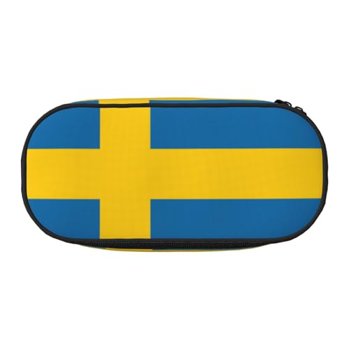ENRPTY Federmäppchen mit schwedischer Flagge, mit Reißverschlussfächern, tragbare Kosmetik-Aufbewahrungstasche von ENRPTY
