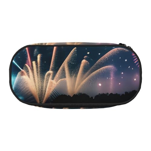 ENRPTY Feuerwerk-Druck mit Reißverschlussfächern, Schreibwaren, Bleistifttasche, tragbare Kosmetik-Aufbewahrungstasche von ENRPTY