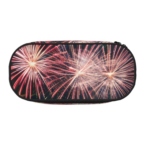 ENRPTY Feuerwerksmuster-Druck mit Reißverschlussfächern, Schreibwaren, Bleistifttasche, tragbare Kosmetik-Aufbewahrungstasche von ENRPTY