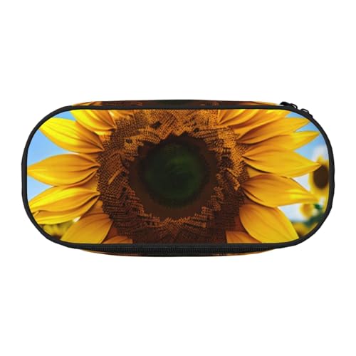ENRPTY Gelber Sonnenblumendruck mit Reißverschlussfächern, Schreibwaren, Bleistifttasche, tragbare Kosmetik-Aufbewahrungstasche von ENRPTY