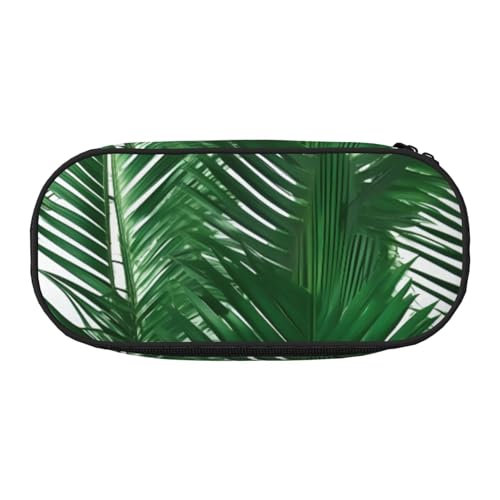 ENRPTY Grünes Palmblatt-Druck mit Reißverschlussfächern, Schreibwaren, Bleistifttasche, tragbare Kosmetik-Aufbewahrungstasche von ENRPTY