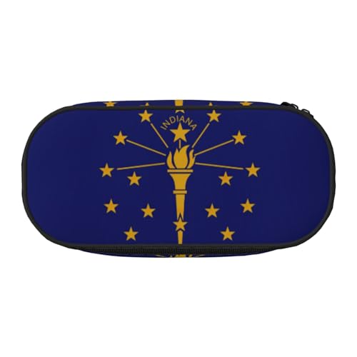 ENRPTY Indiana State Flag Print mit Reißverschlussfächern, Schreibwaren, Bleistifttasche, tragbare Kosmetik-Aufbewahrungstasche von ENRPTY