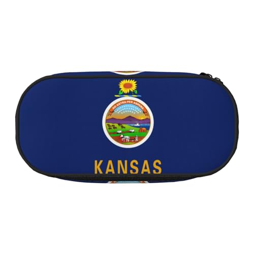 ENRPTY Kansas Staatsflaggen-Druck mit Reißverschlussfächern, Schreibwaren, Bleistifttasche, tragbare Kosmetik-Aufbewahrungstasche von ENRPTY