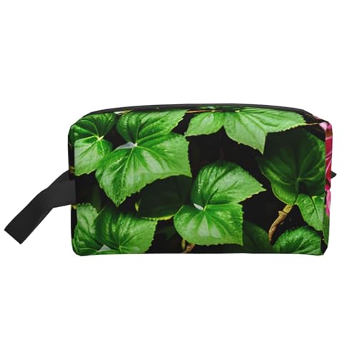 ENRPTY Kulturbeutel mit Reißverschluss, Motiv: Blumen und Efeu mit Blättern, für Damen und Herren, tragbare Make-up-Tasche von ENRPTY