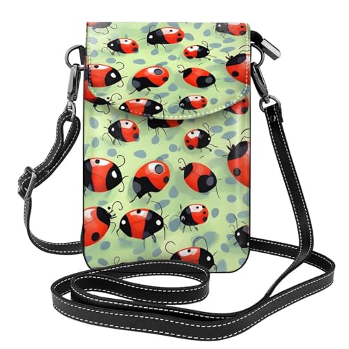 ENRPTY Ladybugs Cartoon Print Kleine Handy Leder Geldbörse Verstellbare Schulter Seil Crossbody Taschen für Damen von ENRPTY