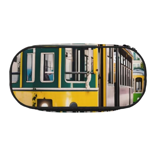 ENRPTY Lissabon Tram Print mit Reißverschlussfächern, Schreibwaren, Bleistifttasche, tragbare Kosmetik-Aufbewahrungstasche von ENRPTY