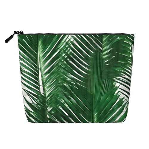 ENRPTY Make-up-Tasche für Damen, mit Reißverschluss, großes Fassungsvermögen, Grün mit Palmblatt-Motiv von ENRPTY