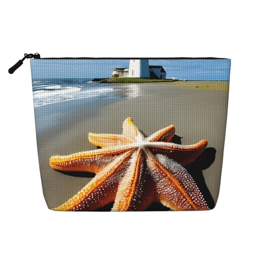 ENRPTY Make-up-Tasche mit Seestern-Leuchtturm-Motiv, für Damen, mit Reißverschluss, große Kapazität, Geldbörse von ENRPTY