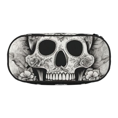 ENRPTY Mexikanischer Totenkopf-Druck mit Reißverschlussfächern, Schreibwaren, Bleistifttasche, tragbare Kosmetik-Aufbewahrungstasche von ENRPTY