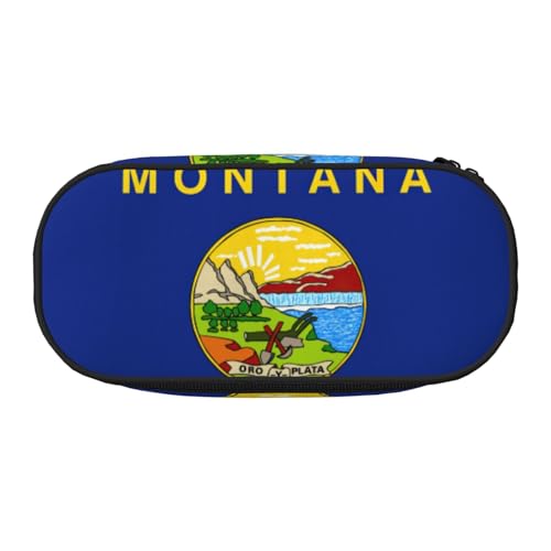 ENRPTY Montana State Flag Print mit Reißverschlussfächern, Schreibwaren, Bleistifttasche, tragbare Kosmetik-Aufbewahrungstasche von ENRPTY