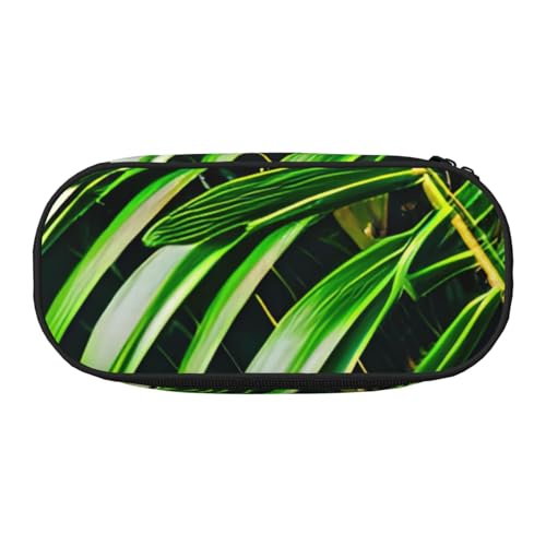 ENRPTY Palmengrünes Blättermuster mit Reißverschlussfächern, Schreibwaren, Bleistifttasche, tragbare Kosmetik-Aufbewahrungstasche von ENRPTY