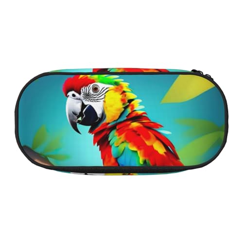 ENRPTY Papageien auf Baum, mit Reißverschlussfächern, Schreibwaren, Federmäppchen, tragbare Kosmetik-Aufbewahrungstasche von ENRPTY