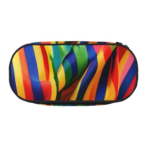 ENRPTY Regenbogenfarbener Streifendruck mit Reißverschlussfächern, Schreibwaren, Bleistifttasche, tragbare Kosmetik-Aufbewahrungstasche von ENRPTY
