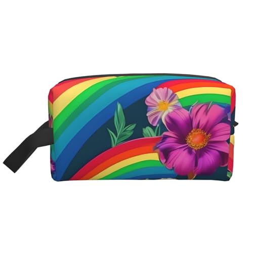 ENRPTY Reise-Kulturbeutel, mit Reißverschluss, für Damen und Herren, tragbare Make-up-Tasche mit Regenbogen-Blumen-Motiv von ENRPTY