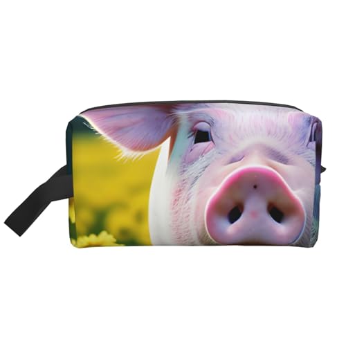 ENRPTY Reise-Kulturbeutel mit Reißverschluss für Damen und Herren, tragbare Make-up-Tasche mit Raps-Blumen-Schweine-Aufdruck von ENRPTY