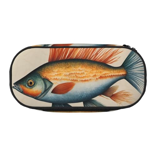 ENRPTY Safflower Flying Fish Print With Zipper Compartments Stationery Pencil Bag Portable Cosmetic Storage Bag von ENRPTY