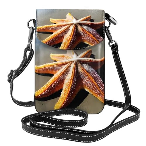 ENRPTY Seestern Leuchtturm Strand Druck Kleine Handy Leder Geldbörse Verstellbare Schulter Seil Crossbody Taschen für Damen, Schwarz, Einheitsgröße von ENRPTY