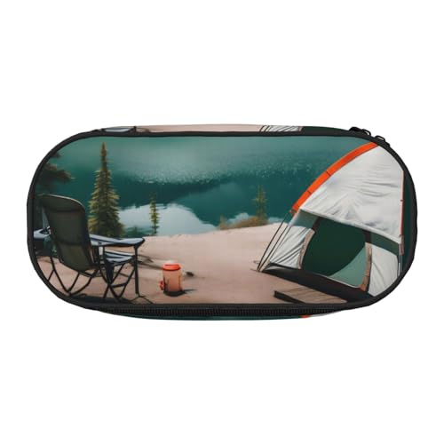 ENRPTY Serenity Lake Campingaufdruck mit Reißverschlussfächern, Schreibwaren, Bleistifttasche, tragbare Kosmetik-Aufbewahrungstasche von ENRPTY
