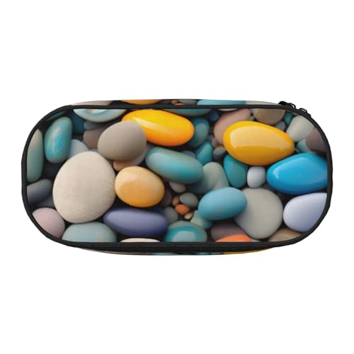 ENRPTY Strandfarbener Kieselstein-Druck mit Reißverschlussfächern, Schreibwaren, Bleistifttasche, tragbare Kosmetik-Aufbewahrungstasche von ENRPTY