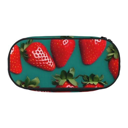 ENRPTY Viele Erdbeer-Print mit Reißverschlussfächern, Schreibwaren, Bleistifttasche, tragbare Kosmetik-Aufbewahrungstasche von ENRPTY