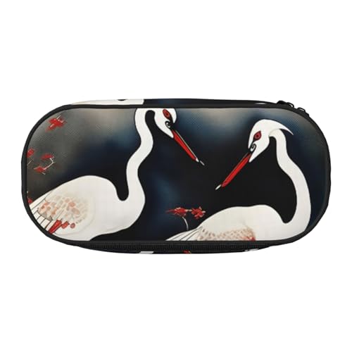 ENRPTY Zwei japanische Kraniche fliegen traditionelle Malerei Druck mit Reißverschlussfächern Schreibwaren Bleistifttasche Tragbare Kosmetiktasche Aufbewahrungstasche von ENRPTY