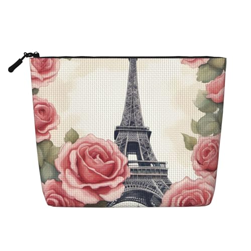 Eiffelturm Rose Blumendruck Damen Make-up Tasche Reißverschluss Tasche Reise Aufbewahrungstasche Große Kapazität Geldbörse von ENRPTY