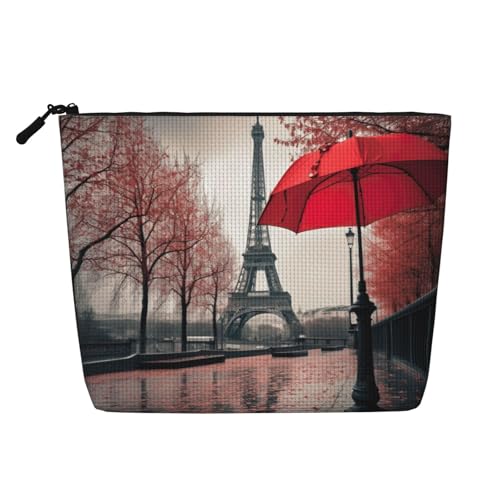 Eiffelturm mit rotem Regenschirm-Druck, Make-up-Tasche, Reißverschluss, Reise-Aufbewahrungstasche, großes Fassungsvermögen, Geldbörse von ENRPTY