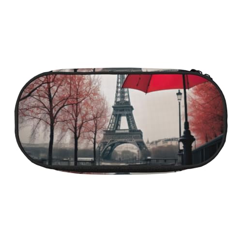 Eiffelturm mit rotem Regenschirm-Druck und Reißverschlussfächern, Schreibwaren, Bleistifttasche, tragbare Kosmetik-Aufbewahrungstasche von ENRPTY