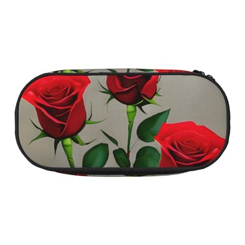 Rote Rose Blumen 1 Druck mit Reißverschlussfächern, Schreibwaren, Bleistifttasche, tragbare Kosmetik-Aufbewahrungstasche von ENRPTY
