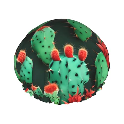 Viele kleine Kaktus-Kunstdrucke, wiederverwendbar, Spa-Salon, Duschhaube für alle Haarlängen, mit elastischem Band von ENRPTY